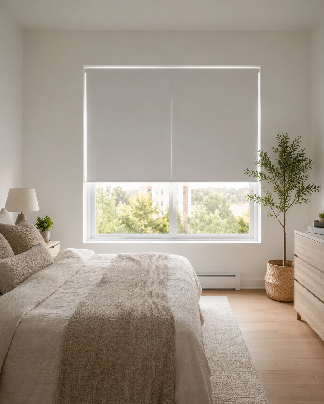 Après — chambre habillée de stores occultants sur mesure