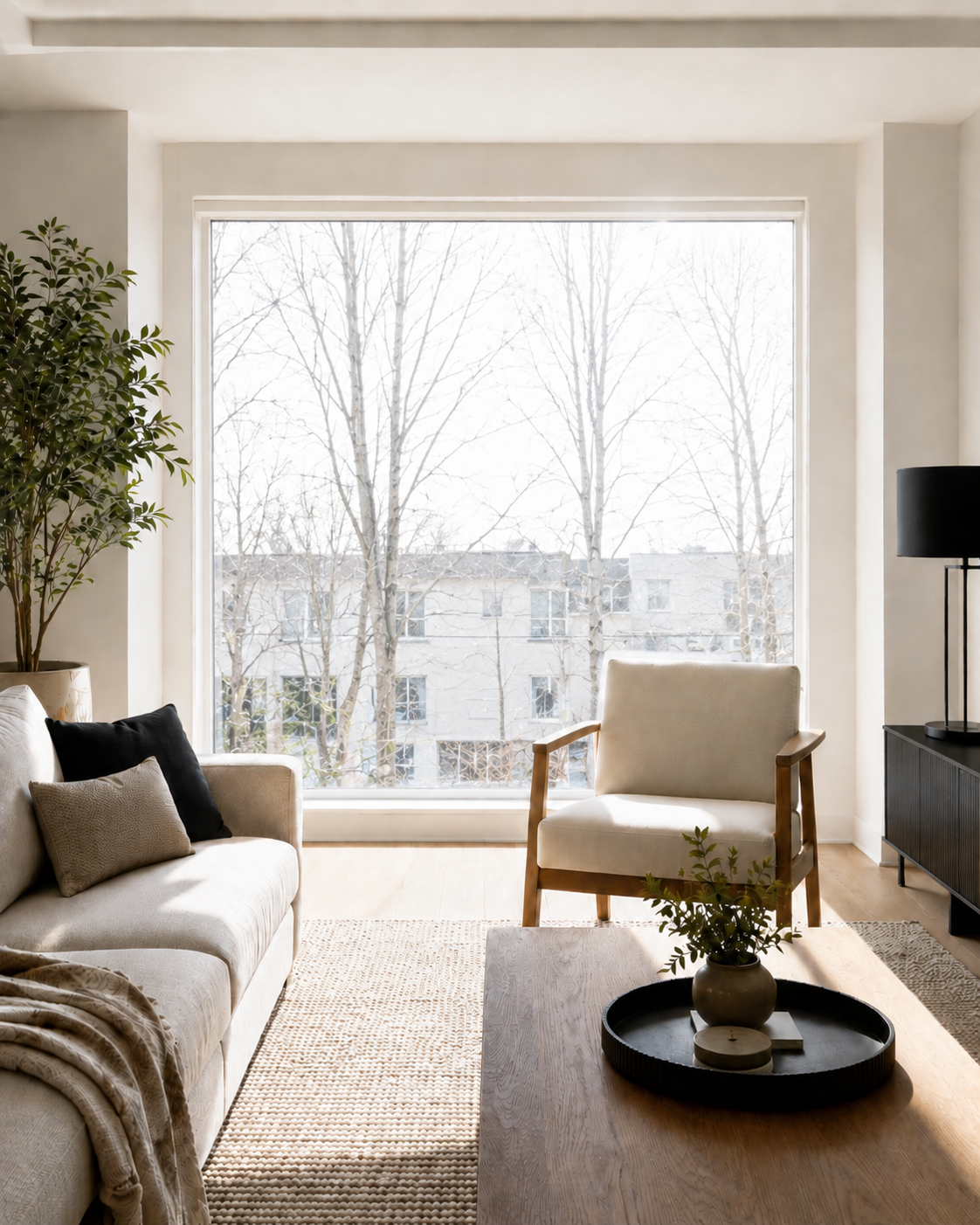 Avant — salon sans habillage de fenêtre